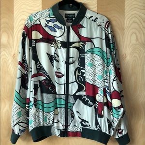 Vintage comic inspired silk bomber jacket